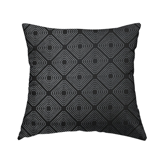 Azima Modern Sharp Geometric Pattern Black Silver Shine Upholstery Fabric JO-321 - Handmade Cushions