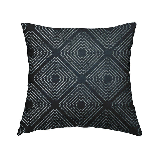 Azima Modern Sharp Geometric Pattern Navy Blue Silver Shine Upholstery Fabric JO-322 - Handmade Cushions