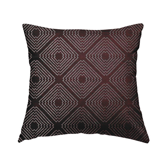 Azima Modern Sharp Geometric Pattern Burgundy Silver Shine Upholstery Fabric JO-324 - Handmade Cushions