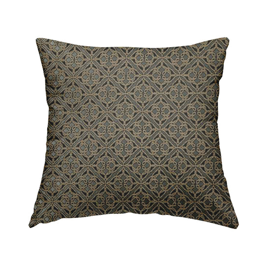 Azima Small Medallion Geometric Pattern Grey Silver Shine Upholstery Fabric JO-331 - Handmade Cushions