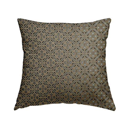 Azima Small Medallion Geometric Pattern Brown Silver Shine Upholstery Fabric JO-336 - Handmade Cushions