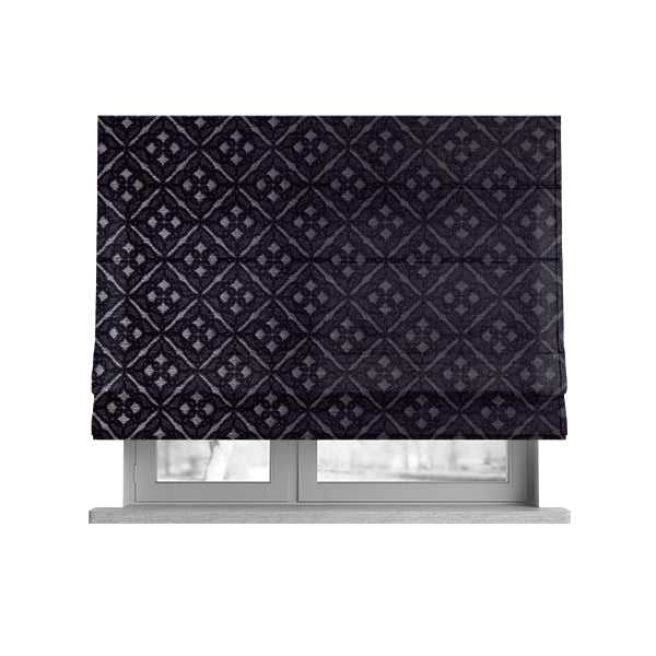Azima Small Medallion Geometric Pattern Purple Silver Shine Upholstery Fabric JO-339 - Roman Blinds
