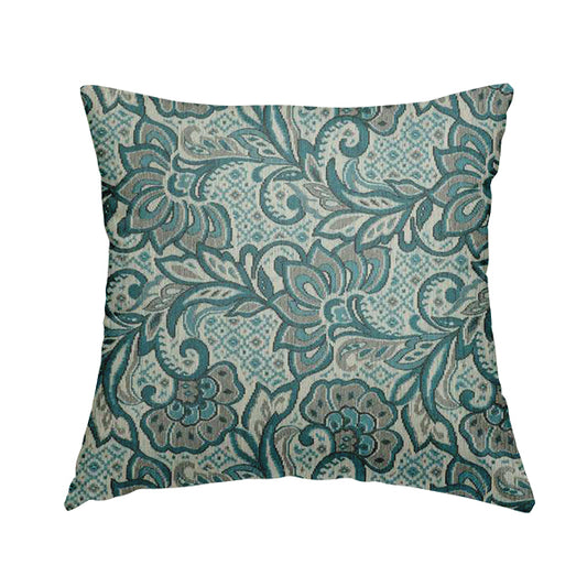 Otega Jacquard Quality Soft Floral Pattern Blue Grey Colour Designer Fabric JO-342 - Handmade Cushions