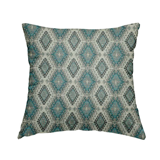 Juanita Small Motif Diamond Pattern In Blue Colour Interior Designer Fabrics JO-354 - Handmade Cushions