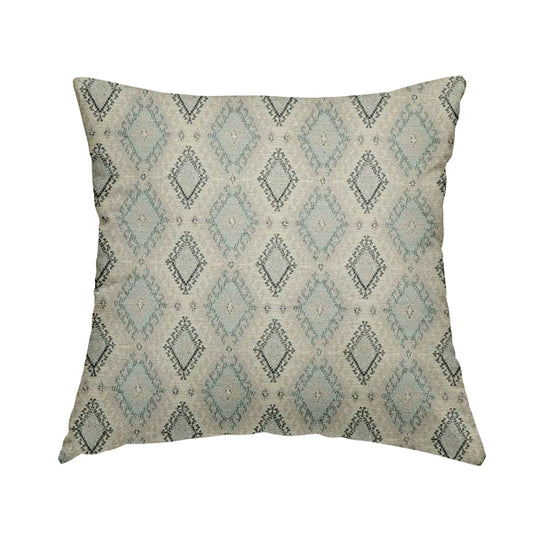 Juanita Small Motif Diamond Pattern In Grey Blue Colour Interior Designer Fabrics JO-357 - Handmade Cushions