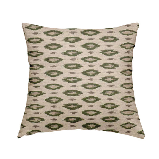 Ella Ikat Small Motif Design Green Colour Woven Jacquard Upholstery Fabrics JO-361 - Handmade Cushions