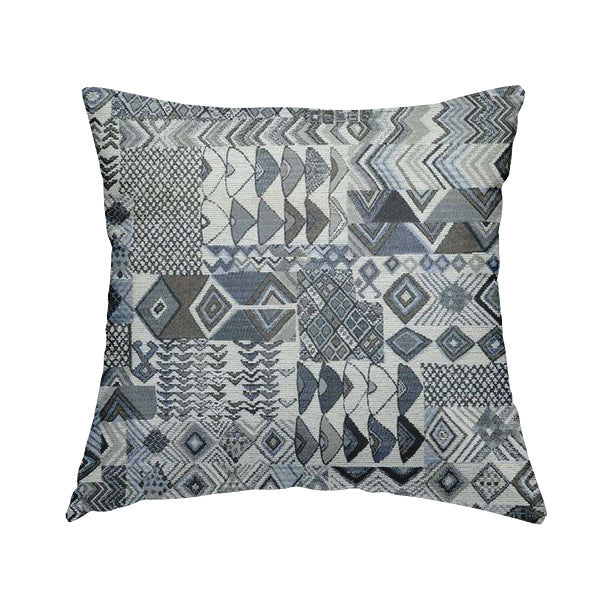 Madagascar African Tribal Inspired Blue Patchwork Small Motifs Pattern Interior Fabrics JO-381 - Handmade Cushions