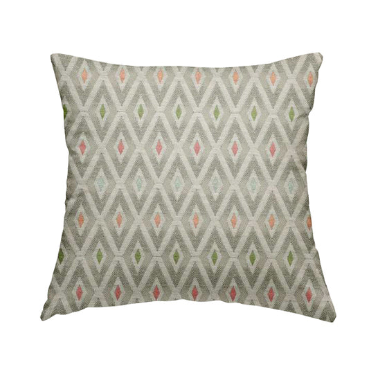 Uzbek Decorative Geometric Diamond Design Grey White Green Orange Pink Colour Soft Chenille Upholstery Fabric JO-403 - Handmade Cushions