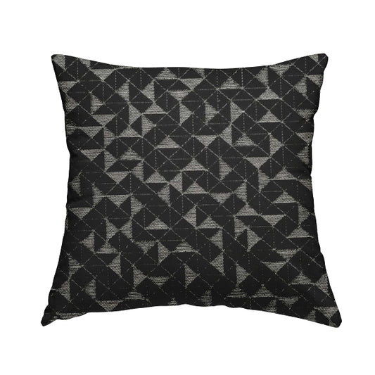 Voyage Designer Geometric Small Motif Pattern In Black Soft Chenille Upholstery Fabric JO-404 - Handmade Cushions