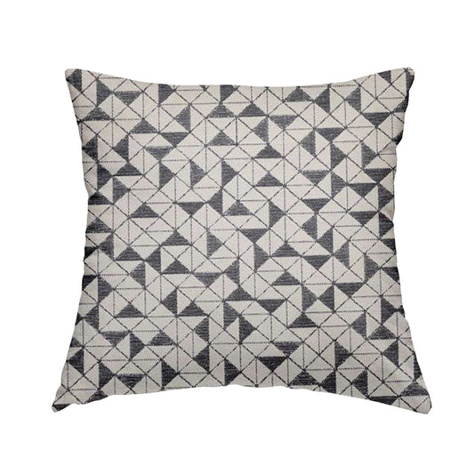 Voyage Designer Geometric Small Motif Pattern In Cream Grey Soft Chenille Upholstery Fabric JO-408 - Handmade Cushions