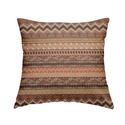 Maasai African Aztec Inspired Small Motif Striped Pattern Brown Orange Colour Furnishing Fabric JO-409 - Handmade Cushions