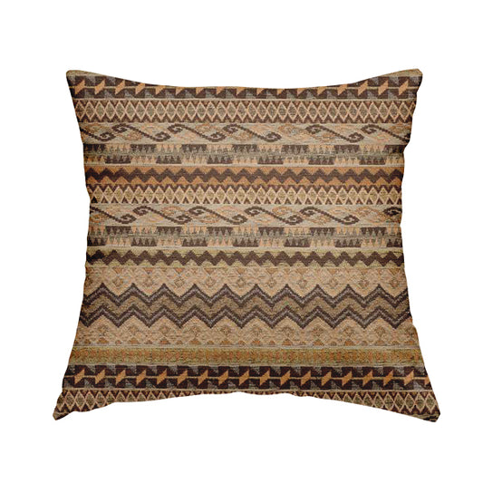 Maasai African Aztec Inspired Small Motif Striped Pattern Yellow Brown Orange Colour Furnishing Fabric JO-410 - Handmade Cushions