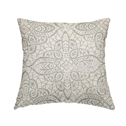 Voyage Designer Medallion Pattern In Cream With Silver Background Pattern Soft Chenille Upholstery Fabric JO-418 - Handmade Cushions