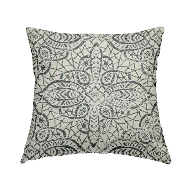 Voyage Designer Medallion Pattern In Cream Grey Pattern Soft Chenille Upholstery Fabric JO-421 - Handmade Cushions