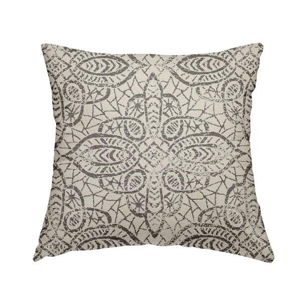 Voyage Designer Medallion Pattern In Cream With Brown Background Pattern Soft Chenille Upholstery Fabric JO-422 - Handmade Cushions