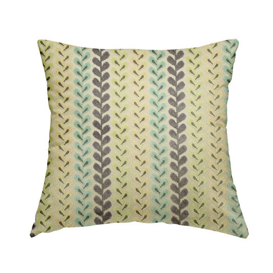 Ziani Cut Velvet Fabric In Leaf Stem Pattern Winter Yellow Teal Purple Colour JO-428 - Handmade Cushions