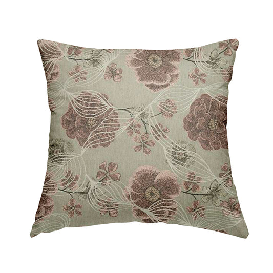 Blossom Floral Pattern Fabric In Pink Grey Colour Woven Soft Chenille Fabric JO-430 - Handmade Cushions