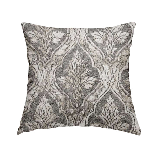 Large Floral Theme Damask Pattern Fabric In White Beige Woven Soft Chenille Fabric JO-432 - Handmade Cushions
