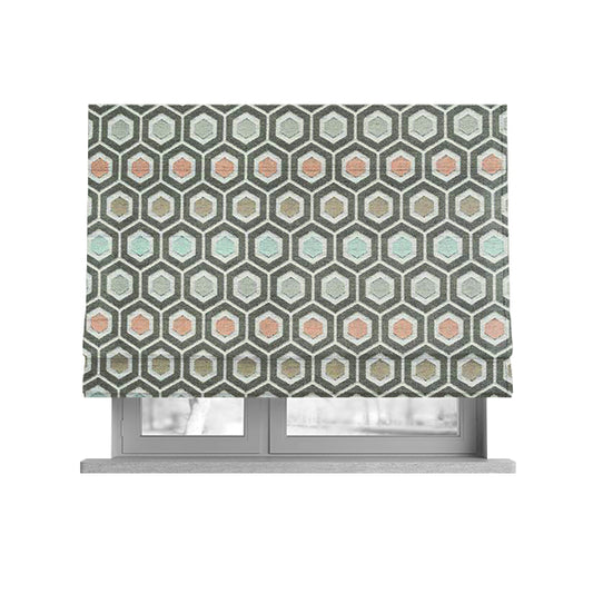 Uzbek Decorative Multi Coloured Hexagon Shaped Pattern Soft Chenille Interior Fabric JO-433 - Roman Blinds