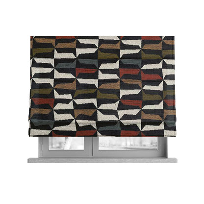 Black White Blue Orange Yellow Green Colours Geometric Design Soft Chenille Upholstery Fabric JO-435 - Roman Blinds