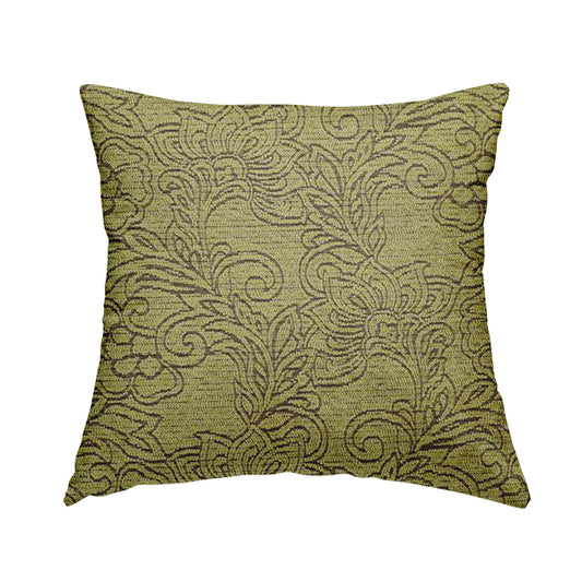 Voyage Of Floral Pattern In Green Colour Woven Soft Chenille Upholstery Fabric JO-451 - Handmade Cushions