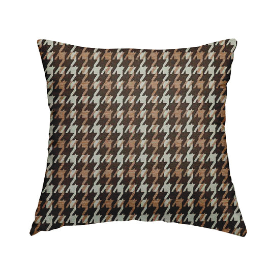 Boxer Houndstooth Pattern In Brown Orange Colour Woven Soft Chenille Upholstery Fabric JO-455 - Handmade Cushions