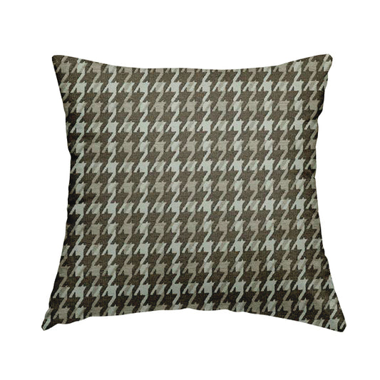 Boxer Houndstooth Pattern In Brown Colour Woven Soft Chenille Upholstery Fabric JO-457 - Handmade Cushions