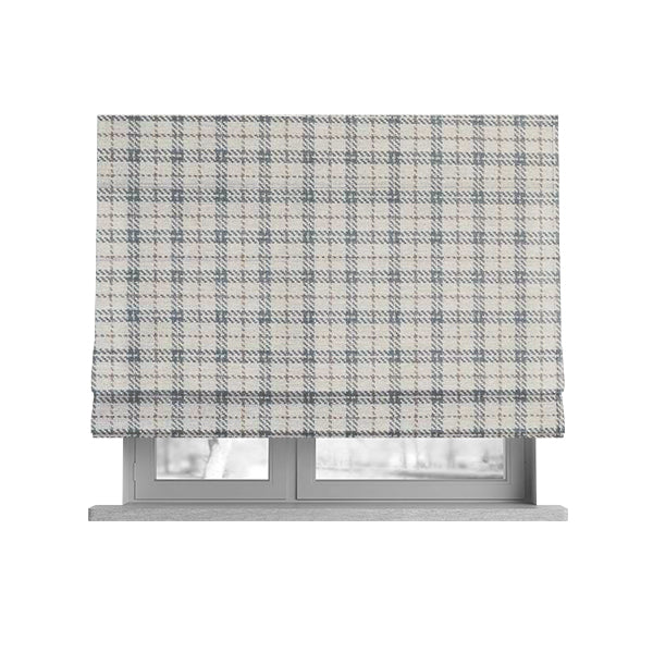 Quality Woven Jacquard Tartan Pattern Beige Grey Soft Cheniille Fabric JO-465 - Roman Blinds
