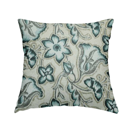 Elwin Decorative Weave Teal Blue Colour Floral Pattern Jacquard Fabric JO-467 - Handmade Cushions