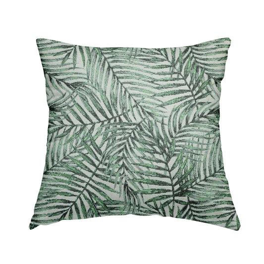 Fantasque Jungle Leaf Inspired Pattern White Green Colour Chenille Fabric JO-471 - Handmade Cushions