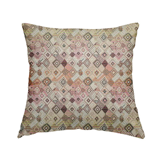 Madagascar Small Motifs Geometric Orange Pink Green Colour Pattern Interior Fabrics JO-489 - Handmade Cushions