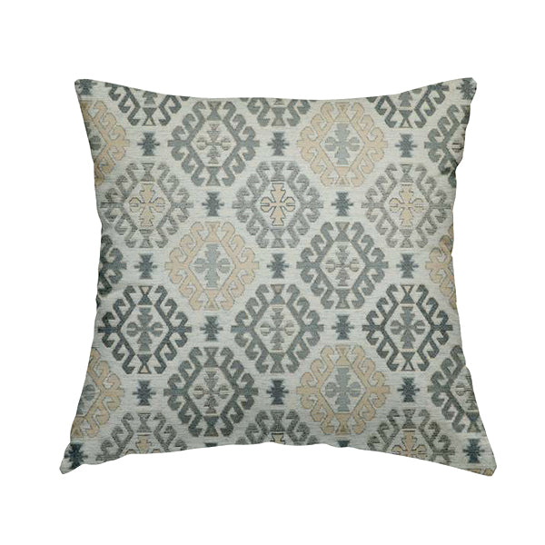 Mirador Medallion Pattern In Grey Beige Colour Chenille Fabrics JO-491 - Handmade Cushions