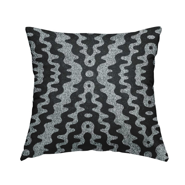 Lomasi Metallic Tones Fabric Black Silver Colour Zigg Zagg Pattern Furnishing Fabric JO-492 - Handmade Cushions