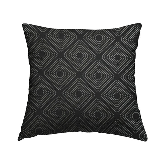 Vegas Black Gold Shine Effect Geometric Pattern Soft Chenille Upholstery Fabric JO-497 - Handmade Cushions