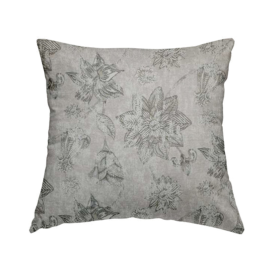 Atmosfera Quality Woven Floral Leaf Inspired Pattern In Grey Colour Fabric JO-498 - Handmade Cushions