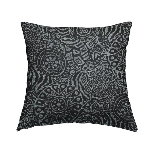 Lomasi Metallic Tones Fabric Black Silver Geometric Carnival Designer Furnishing Fabric JO-499 - Handmade Cushions