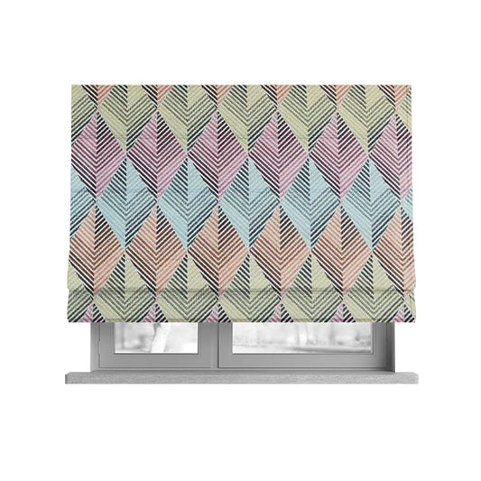 Carnival Living Fabric Collection Multi Colour Geometric 3D Chevron Pattern Upholstery Curtains Fabric JO-500 - Roman Blinds