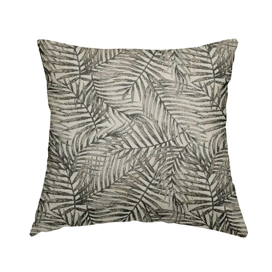 Fantasque Jungle Leaf Inspired Pattern White Grey Brown Colour Chenille Fabric JO-505 - Handmade Cushions