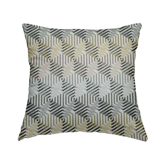 Normandie Geometric 3D Pattern In Yellow Grey Jacquard Upholstery Fabrics JO-507 - Handmade Cushions