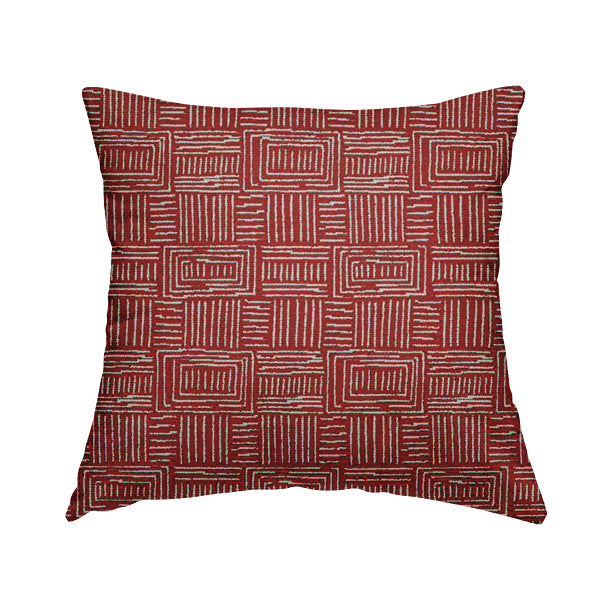 Piccadilly Collection Gingham Pattern Woven Upholstery Red Chenille Fabric JO-520 - Handmade Cushions