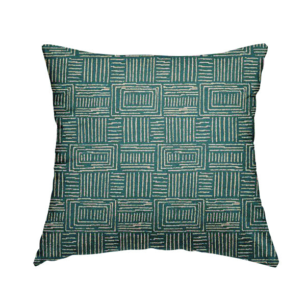 Piccadilly Collection Gingham Pattern Woven Upholstery Teal Chenille Fabric JO-523 - Handmade Cushions
