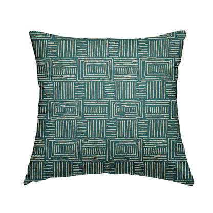 Piccadilly Collection Gingham Pattern Woven Upholstery Teal Chenille Fabric JO-523 - Handmade Cushions