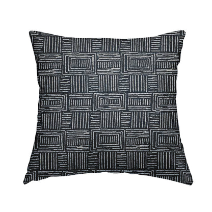 Piccadilly Collection Gingham Pattern Woven Upholstery Navy Blue Chenille Fabric JO-524 - Handmade Cushions