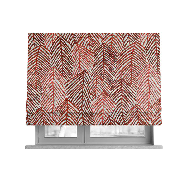 Piccadilly Collection Leaf Floral Pattern Woven Upholstery Red Chenille Fabric JO-527 - Roman Blinds
