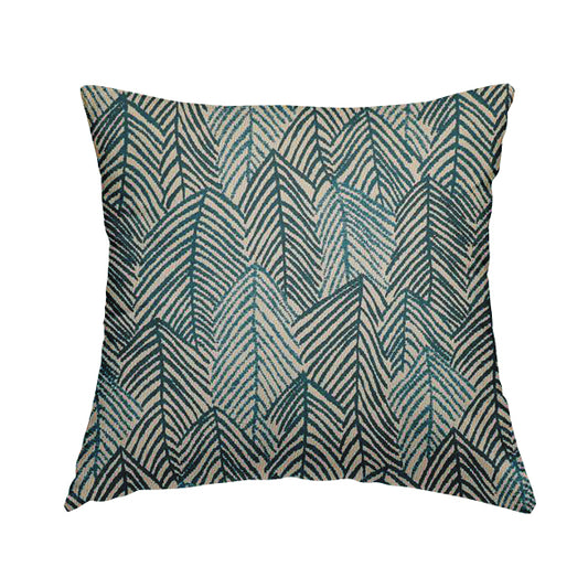 Piccadilly Collection Leaf Floral Pattern Woven Upholstery Teal Chenille Fabric JO-530 - Handmade Cushions