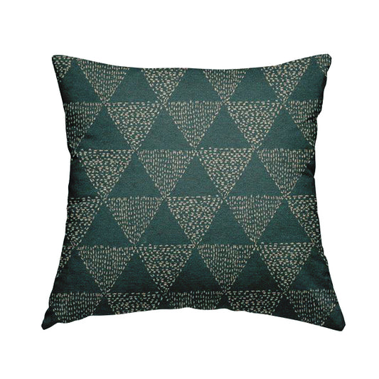 Piccadilly Collection Geometric Triangle Pattern Woven Upholstery Teal Chenille Fabric JO-537 - Handmade Cushions