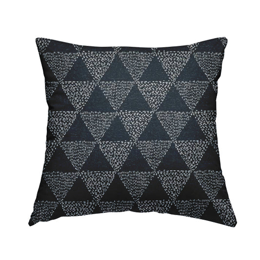 Piccadilly Collection Geometric Triangle Pattern Woven Upholstery Navy Blue Chenille Fabric JO-538 - Handmade Cushions