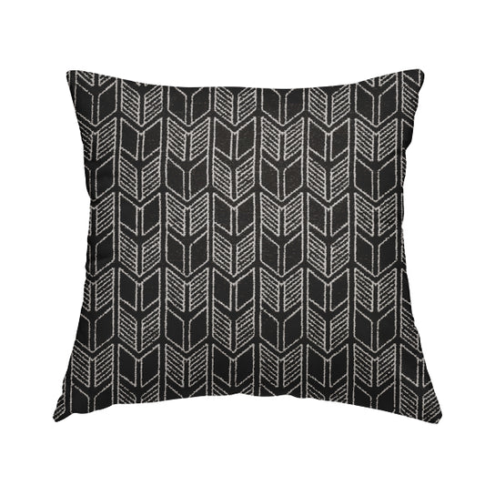 Piccadilly Collection Geometric Chevron Pattern Woven Upholstery Black Chenille Fabric JO-539 - Handmade Cushions