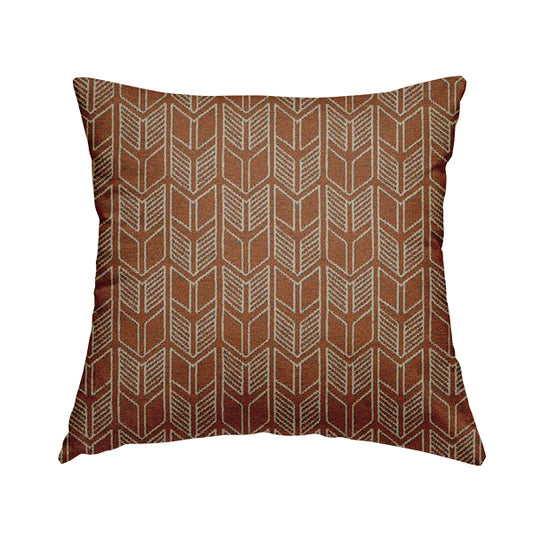 Piccadilly Collection Geometric Chevron Pattern Woven Upholstery Orange Chenille Fabric JO-541 - Handmade Cushions