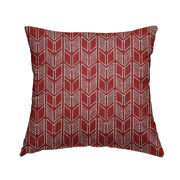 Piccadilly Collection Geometric Chevron Pattern Woven Upholstery Red Chenille Fabric JO-542 - Handmade Cushions